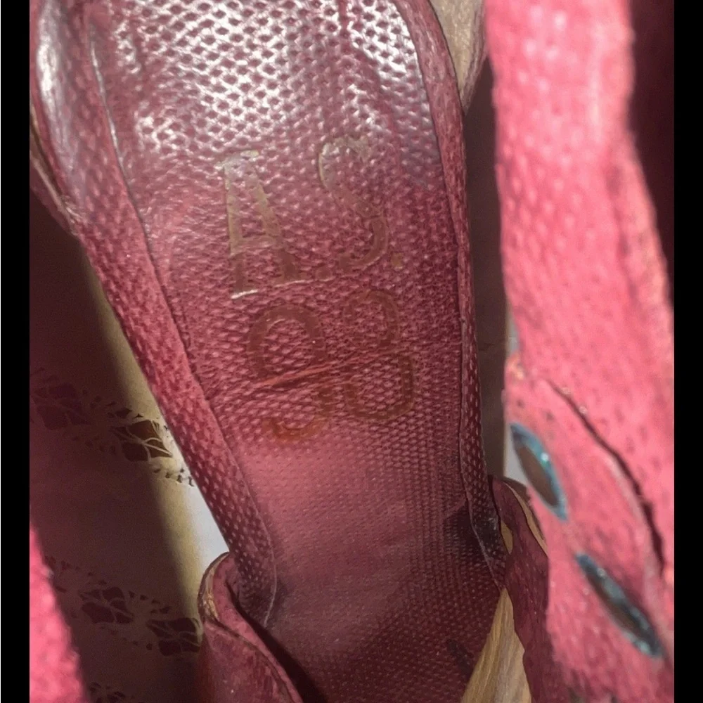 A.S.98 Women's Block Heel Sandals - Deep Red - Picture 5 of 8